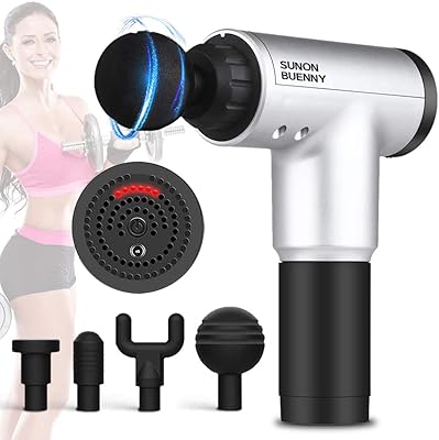 Pistolet de massage profond pour le sport, 6 vitesses réglables et 4 têtes