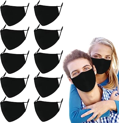 10 pièces masque facial en tissu noir masques en coton pour adultes réutilisables