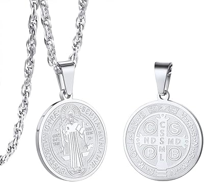 Collier médaille de saint benoît en acier inoxydable, bijoux de protection pour hommes