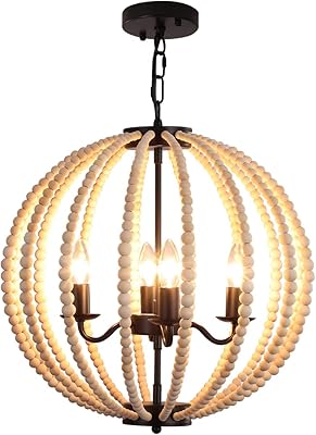 Lustre en perles de bois onenio boho 4 lumières pendentif moderne