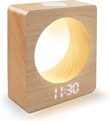 Réveil numérique led en bois avec veilleuse 3 réglages d'alarme détection d'humidité
