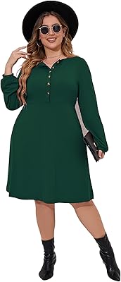 Robe d'automne mi-longue décontractée pour femme à manches longues et bas boutonné