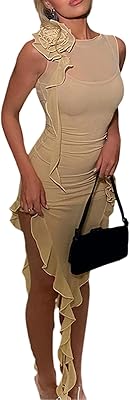 Robe longue à pompons floraux 3d pour femmes, y2k, sans manches, dos ouvert