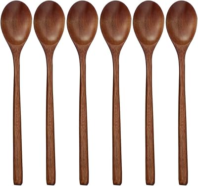 Cuillères en bois, 6 pièces cuillères à soupe en bois pour manger, mélanger