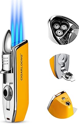 Allume-cigare cigarlong rechargeable coupe-vent en alliage à 3 brûleurs avec boîte cadeau (jaune)