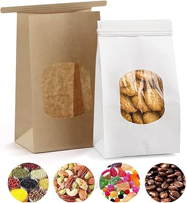 Sacs de boulangerie avec fenêtre transparente, sacs à biscuits en papier kraft blanc