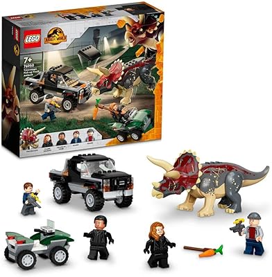 Lego® jurassic world 76950 kit de construction de camionnette triceratops (210 pièces)