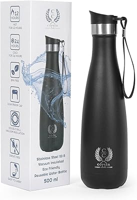 Bouteille d'eau isolée sous vide en acier inoxydable 18/8 copper cure, bouteille d'eau