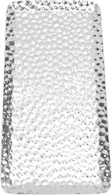 Plateau martelé, plateau décoratif rectangulaire pour chambre à coucher, lavable au lave-vaisselle (argent)