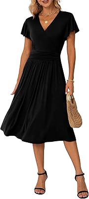 Robe portefeuille d'été décontractée à manches courtes et col en v pour femme
