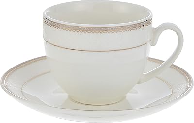 Ensemble de tasses et soucoupes shalo de bon china, blanc/or, 90cc, ts-90-lin-e, 12