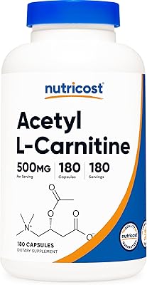 Capsules nutricost acétyl l-carnitine sans ogm et sans gluten (500 mg) - 180