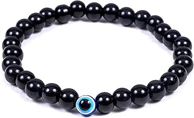 Bracelet de tourmaline noire avec pierre naturelle à œil bleu 32