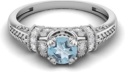 Bague de promesse avec topaze bleue naturelle de forme ronde de 5 mm