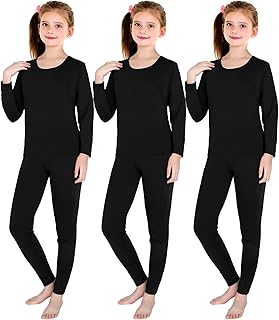 Ensemble de 3 sous-vêtements thermiques doux d'hiver pour filles, haut et bas thermiques avec couche de base doublée en polaire pour filles, noir. Révolutionnez votre façon d'acheter avec Diaytar