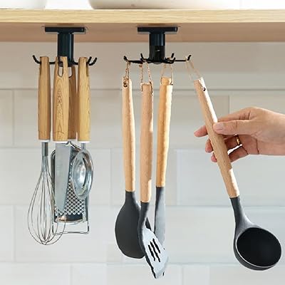 Shbaizoy 2 pièces crochets à ustensiles de cuisine rotatifs 360° avec 6