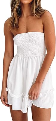 Mini robe d'été unie sans bretelles pour femmes, robe de plage sans bretelles