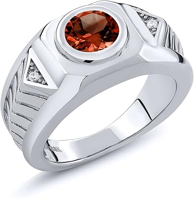 Bague pour homme en argent sterling 925 avec grenat rouge