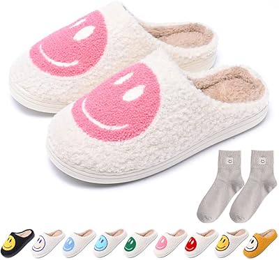 Pantoufles classiques au design smiley pour femmes et hommes, pantoufles confortables et chaudes
