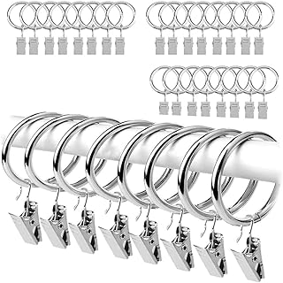 40 anneaux de rideaux avec clips, anneaux en métal argenté antirouille de 38