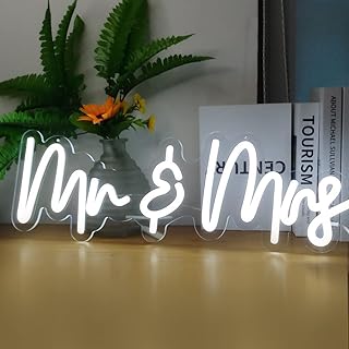 Panneaux de lettres au néon mr mrs 56 x 17 cm avec base