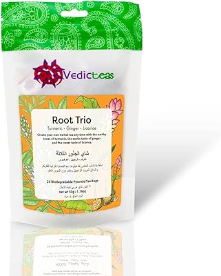 Thé védique, thé triple racine, 20 sachets de thé pyramide, thé curcuma-gingembre-réglisse