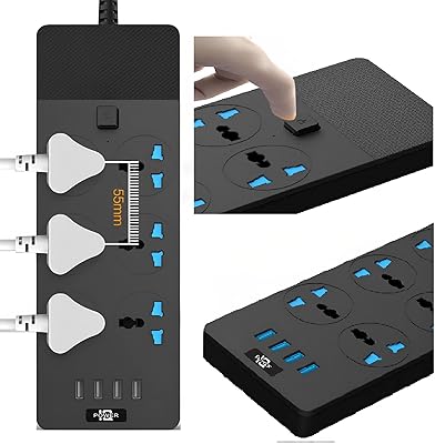 Prise d'extension mj 10 a avec prise murale polyvalente à 6 voies, 2 mètres (noir). Gagnez du temps et de l'argent avec Diaytar