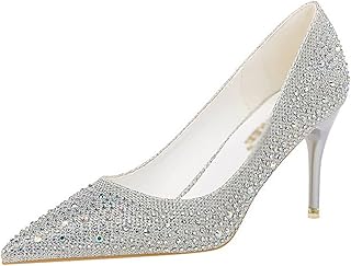 Hopeys talons hauts luxe femmes paillettes strass talons minces mariée argent talons cristal