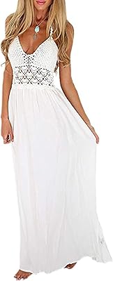 Robe longue bohème dos nu en crochet pour femme