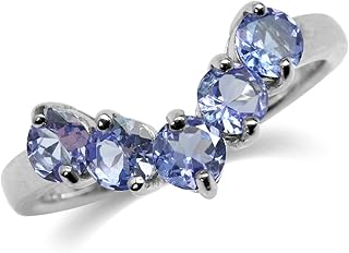 Bague en argent sterling 925 en forme de v avec tanzanite véritable