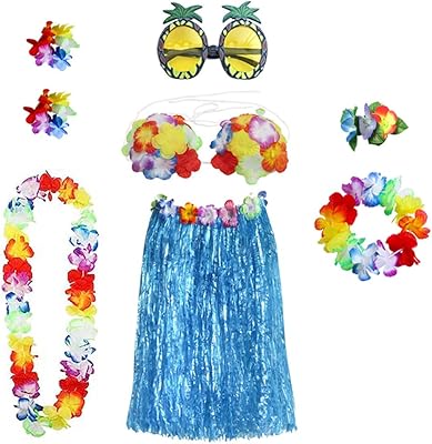 Ensemble de costumes 8 pièces, jupe de pelouse hawaïenne de 60 cm, jupe