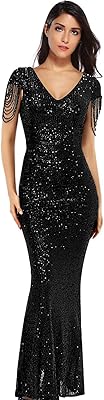 Robe sirène longue à sequins et col en v pour bal et soirée