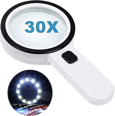 Loupe avec 12 led, double lentille en verre 30x portable pour la lecture