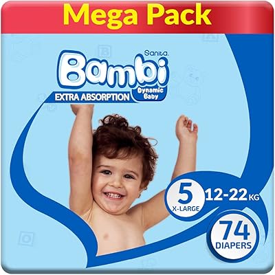 Couches bébé sanita bambi mega pack, taille 5, xl, 12-22 kg, 74 pièces