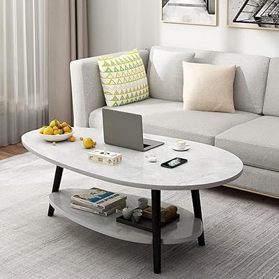 Table basse dosala ovale en bois avec étagères ouvertes pour le rangement
