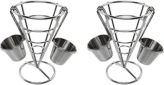 Supports de service pour frites avec double porte-sauce panier conique en acier