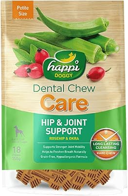 Soin à mâcher dentaire happi doggy-soutien des hanches et des articulations-2,5" (18 pièces)-150g