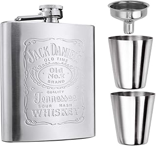 Flacon à liqueur en acier inoxydable gaufré longkins de 7 oz, ensemble