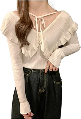 Hobivhobivapull pour femme, pull en tricot fin, col à manches longues, pull