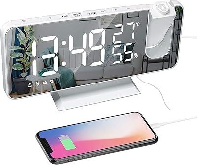 Réveil projecteur 3h avec chargeur usb, réveil projecteur rotatif à 180 degrés