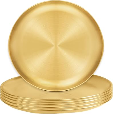 6 assiettes réutilisables en métal poli, assiettes en métal de 9 pouces, assiettes