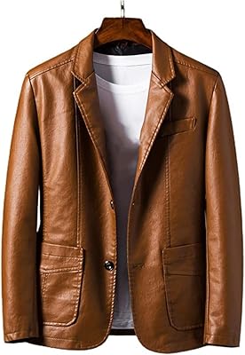 Veste en cuir pour hommes oloma, couleur unie col rabattu manteau de costume