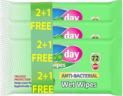 Lingettes humides antibactériennes toute la journée - 72 feuilles (promo 2+1)