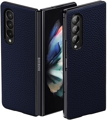 Housse en cuir véritable nanhu pour samsung galaxy z fold 3 - bleu