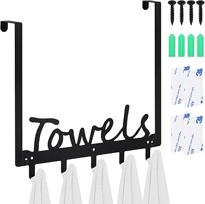 Porte-serviettes tanstic porte-serviettes noir avec 5 crochets cintre au-dessus de la porte