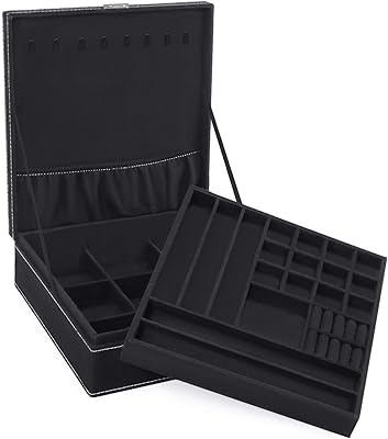 Boîte de rangement de bijoux empilable et verrouillable à 2 niveaux, boîte