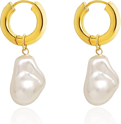 Boucles d'oreilles pendantes en perles baroques plaquées or, grosses boucles d'oreilles créoles