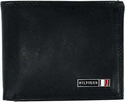 Portefeuille en cuir à deux volets rfid tommy hilfiger pour homme, noir, noir