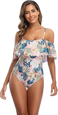 Maillot de bain une pièce pour femme, épaules dénudées, à volants, ceinture