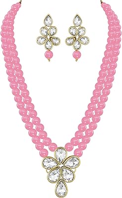 Aheli ensemble collier et boucles d'oreilles avec pendentif en fausses perles kundan